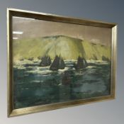 Danish School : Boats in rough water, colour print, 77 cm x 55 cm.