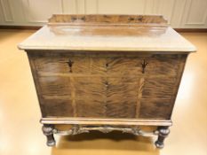 A continental satinwood three drawer chest, 95 cm x 47 cm x 85 cm.