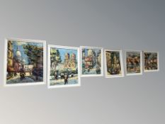Danish School : Six impasto oils on board, largest 38 cm x 48 cm depicting scenes of towns.
