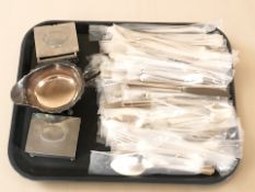 A quantity Oneida stainless steel cutlery, two pewter trinket boxes, EPNS sauceboat.