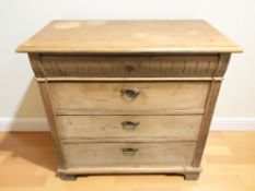 A 19th century continental pine four drawer chest, 94 cm x 49 cm x 93 cm.