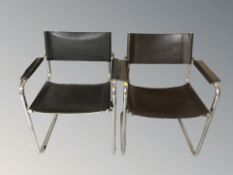 Two Scandinavian chrome and vinyl armchairs