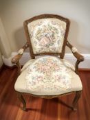 A continental beech salon chair, width 57 cm.