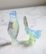 A French Sabino opalescent glass figure of a bird and another in the form of a nude female,