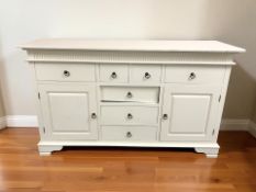 A reproduction painted sideboard fitted cupboards and drawers, 160 cm x 50 cm x 95 cm.