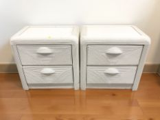 A pair of painted wicker bedside chests, width 65 cm.