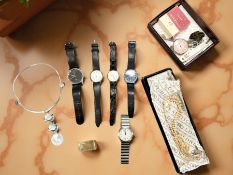 A group of watches including Junghans, Montine, Ingersoll Yachtsman stopwatch, costume choker,