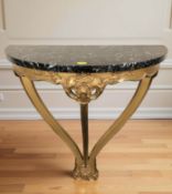A reproduction gilt and marble topped console table, width 56 cm.