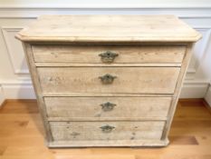 A 19th century continental pine four drawer chest, 93 cm x 45 cm x 84 cm.