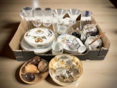 A group of oriental export ceramics, treen, drinking glasses, etc.