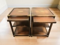 A pair of brass mounted campaign style bedside stands, width 40 cm.