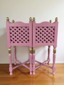A pair of pink painted and gilt wooden conservatory planters, 40 cm x 40 cm x 95 cm.