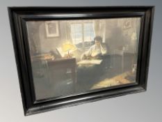 Danish School : Study of a man reading, colour print, 65 cm x 42 cm.