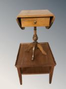 A reproduction drop leaf occasional table and a square lamp table, width 60 cm.