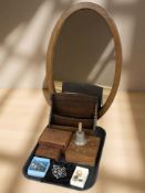 A small quantity of costume jewellery, Indian carved hardwood boxes, an oak correspondence rack,