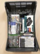 A quantity of Playstation and Xbox video games, VR headset, controller, Sega game.