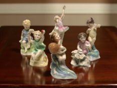 Five Royal Worcester figures of children modelled by F G Doughty comprising 'Ballerina', 'Teatime',
