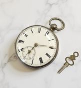 A silver open faced key wound pocket watch, the fusée movement signed Wm.