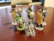 Six Royal Worcester figures of children modelled by F G Doughty comprising 'Katie', 'Poor Teddy',