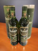 Two bottles of Glenfiddich single malt scotch whisky 12 years old, 700 ml, in cartons.