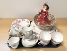 A Royal Doulton figure 'Patricia' HN3365, Colclough part tea set, other tea china, two Maling bowls,
