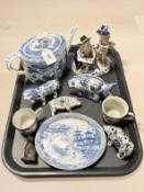 A group of 18th/19th century ceramics including a blue and white transfer printed teapot,