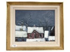 Kai Kristensen : Cottages in snow, oil on board, 36 cm x 29 cm.
