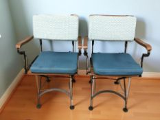 A set of thirteen metal framed folding armchairs (2 lacking cushions)