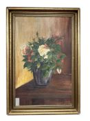 F Nielsen : Still life with roses, oil on canvas, 35 cm x 55 cm.
