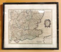 A reproduction coloured map of the London counties, 36 cm x 46 cm.