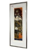 Danish School : Figures in a bed, watercolour, 16 cm x 53 cm.