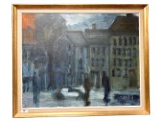 Danish School : Figures by buildings, oil on canvas, 65 cm x 51 cm.