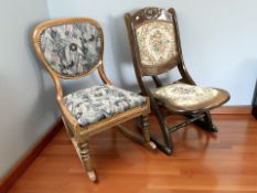 Two reproduction rocking chairs in floral upholstery
