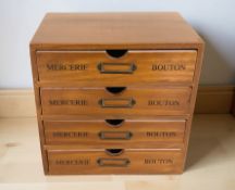 A reproduction haberdashery chest, width 25 cm.
