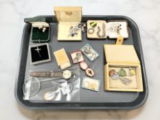 An early 20th century Gent's stainless steel wristwatch, together with costume jewellery, brooches,