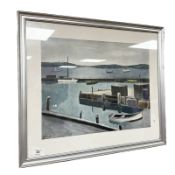 After Peder Larsen : Boats in a dock, colour print, 53 cm x 45 cm.