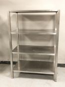 A stainless steel commercial four tier catering shelf,