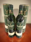 Two bottles of Glenfiddich single malt scotch whisky 12 years old, 700 ml, in cartons.
