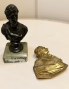 A Victorian bronze bust and a further gilt bronze plaque depicting the Duke of Wellington,