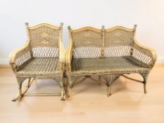 A four piece wicker conservatory suite comprising of pair of two two-seater benches, width 120 cm,