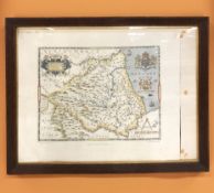 A reproduction colour Saxton's map of Durham from 1576, published 1964, 37 cm x 48 cm,
