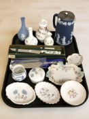 A group of porcelain pin dishes including Spode, Wedgwood,