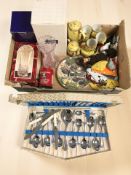 A group of oriental export coffee china, Caithness and other glass vases, cutlery canteen,