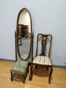 A reproduction mahogany cheval mirror,