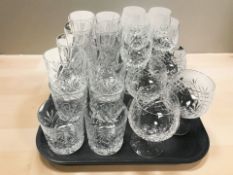 A set of six Royal Doulton crystal tumblers and other various drinking glasses.