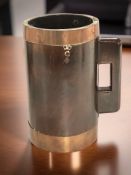 A coopered wooden tankard marked 'Alnwick', height 19 cm.