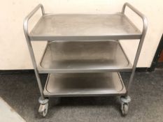A commercial stainless steel trolley,