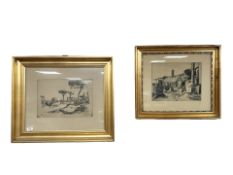 An early 20th century etching depicting trees by a bridge, 35 cm x 24 cm,