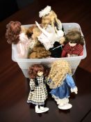A collection of dolls including porcelain headed examples.