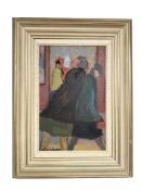 Danish School : Figures walking, oil on board, 23.5 cm x 36.5 cm.